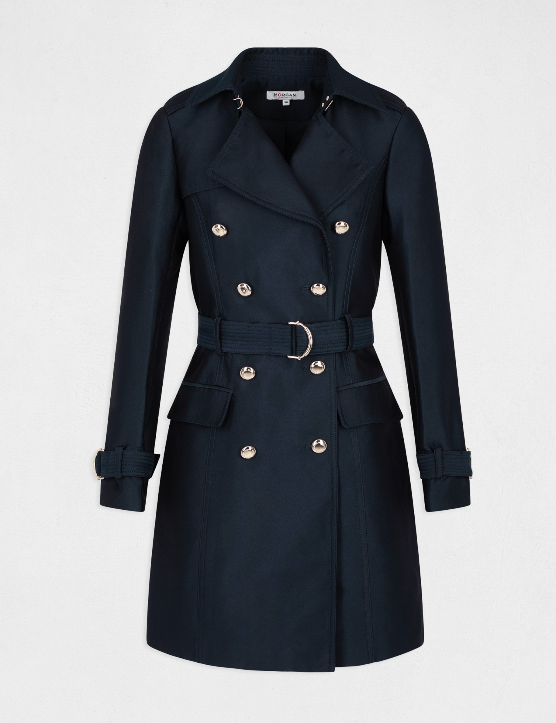 Straight buttoned and belted trenchcoat navy ladies' | Morgan