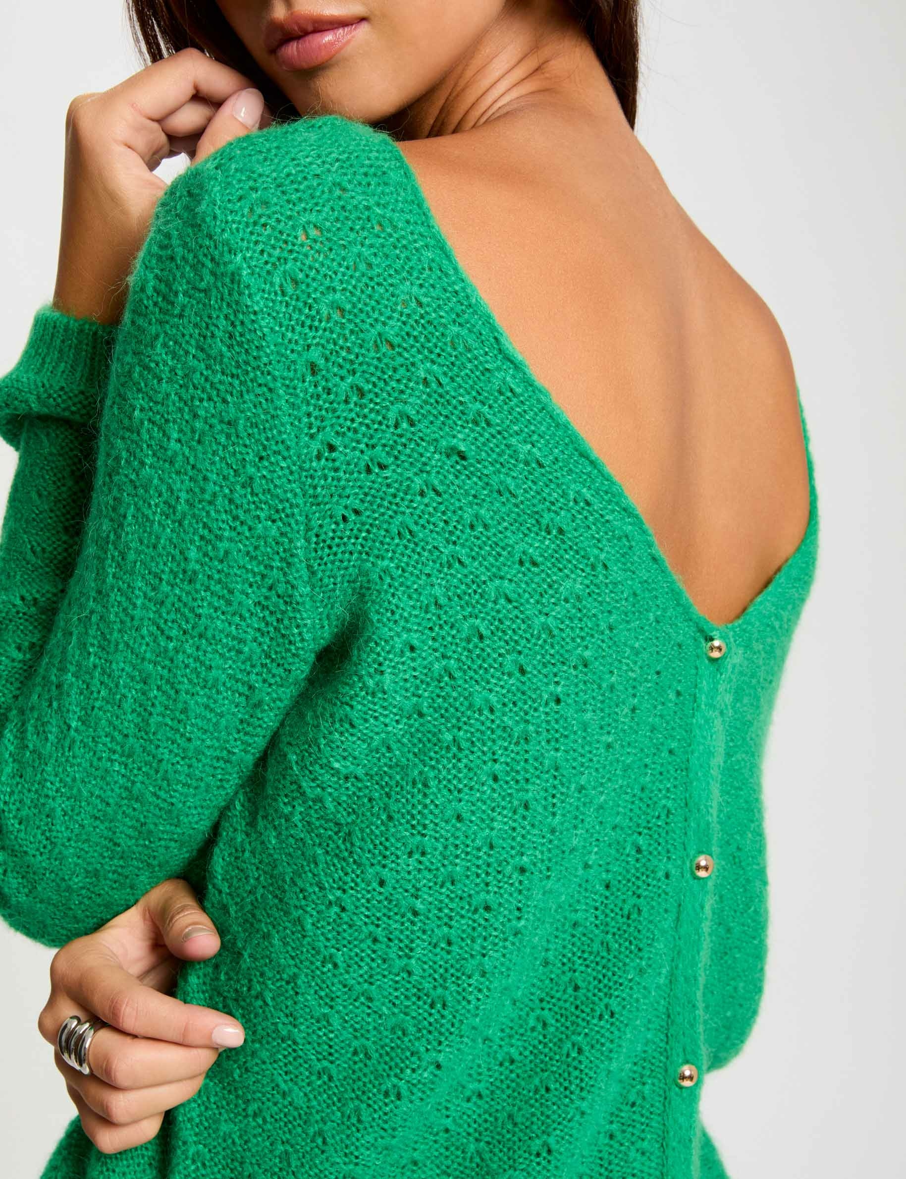 Long-sleeved cardigan V-neck green women