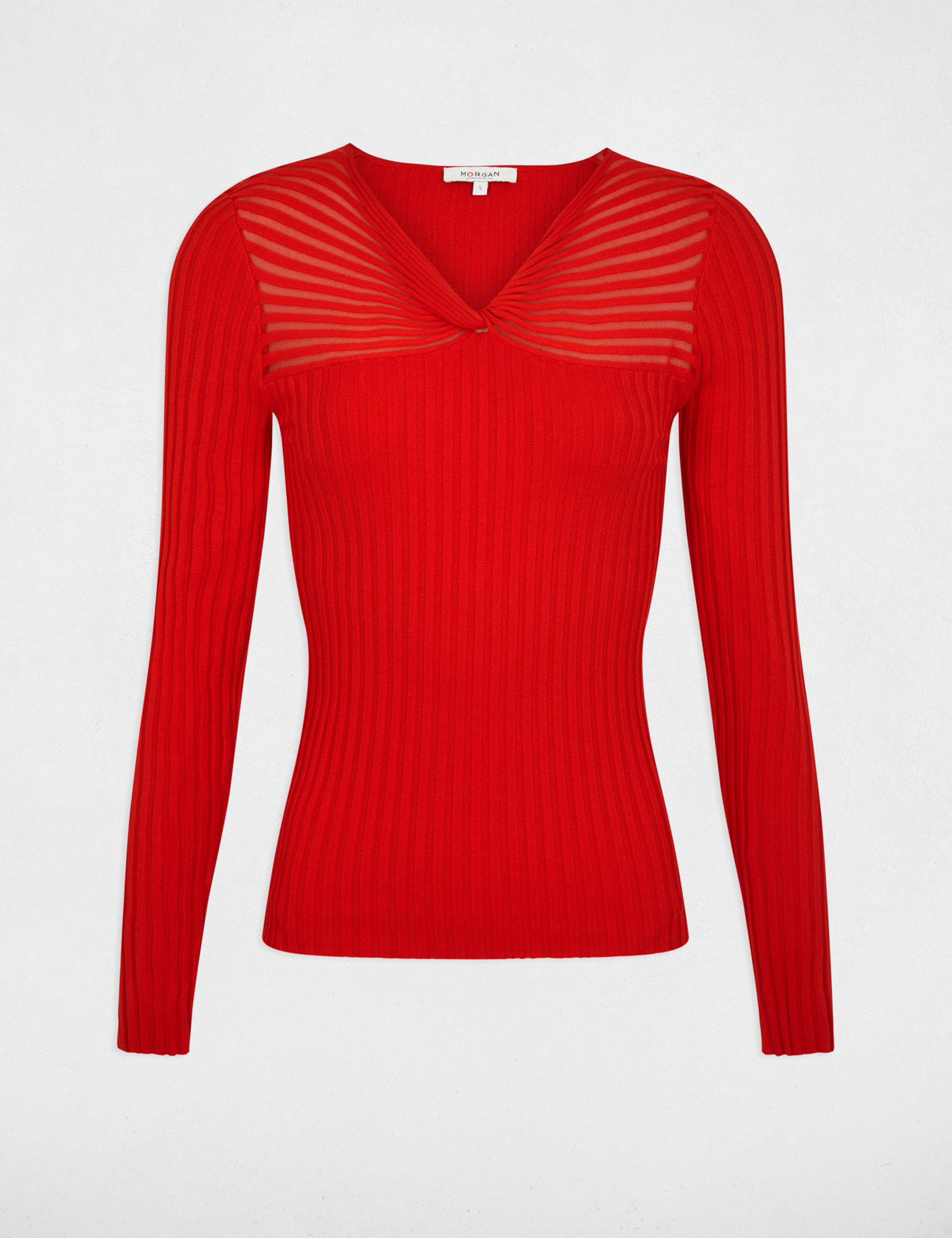 Ribbed jumper with V-neck red women