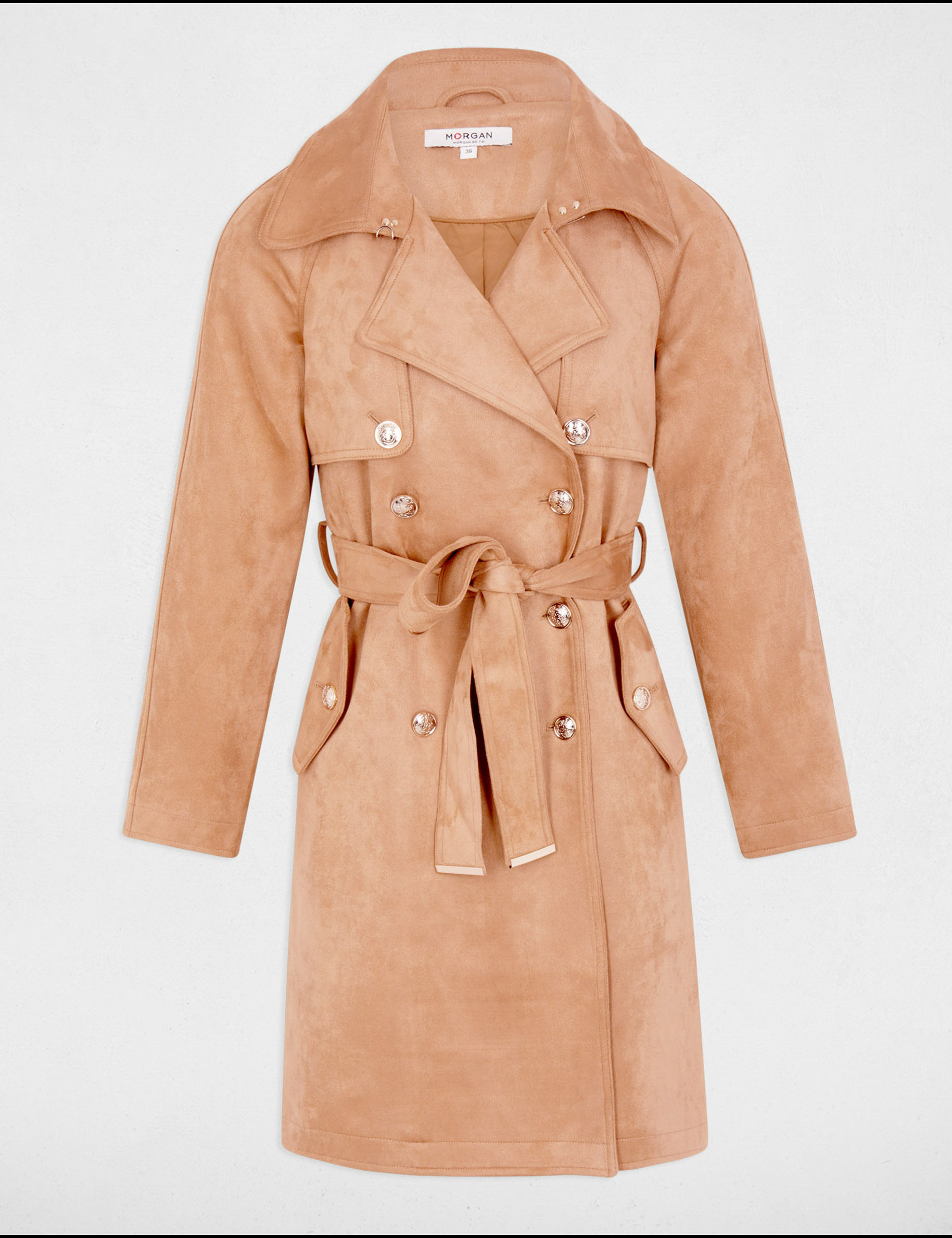 Long suede trenchcoat caramel women