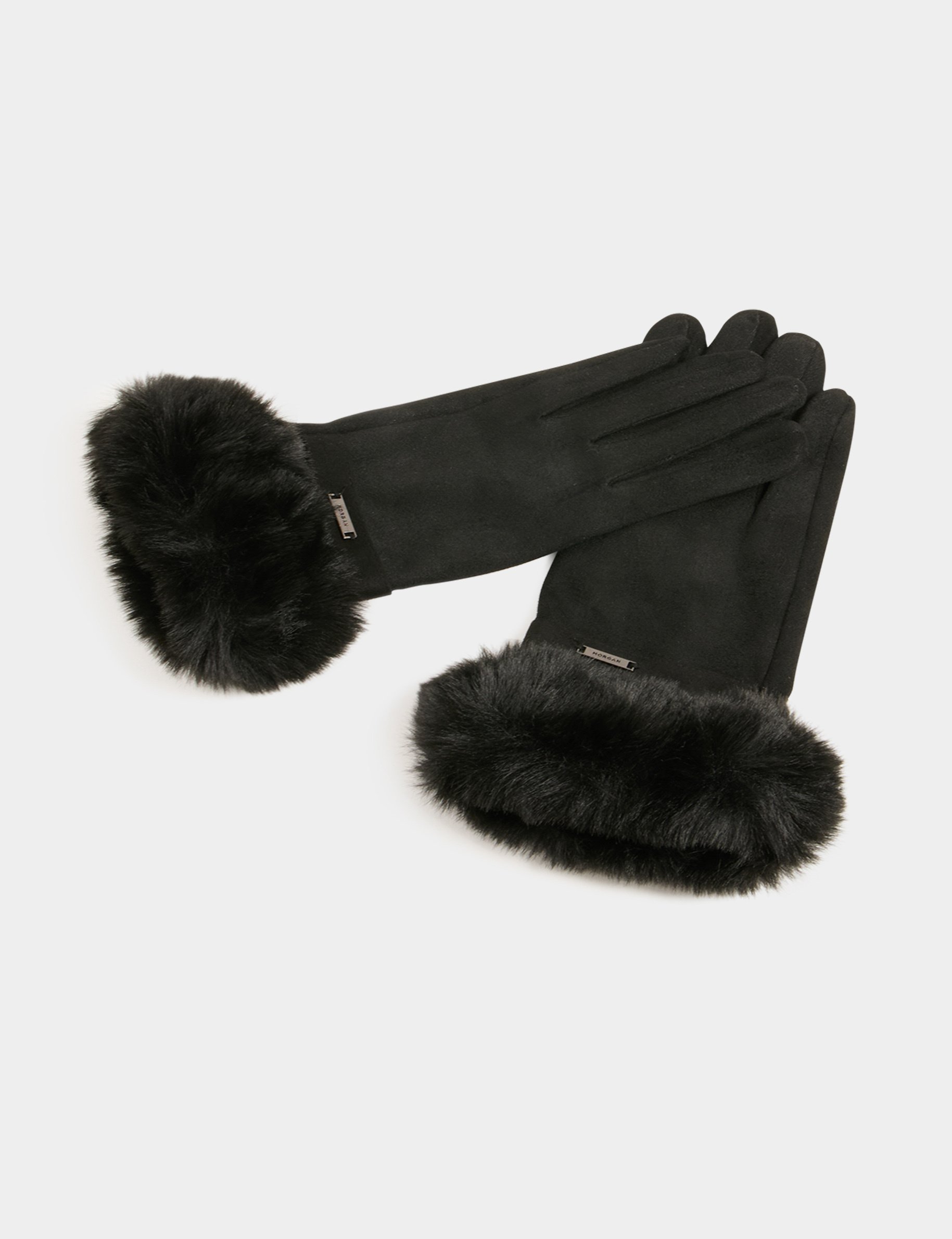 Gloves faux fur details black women