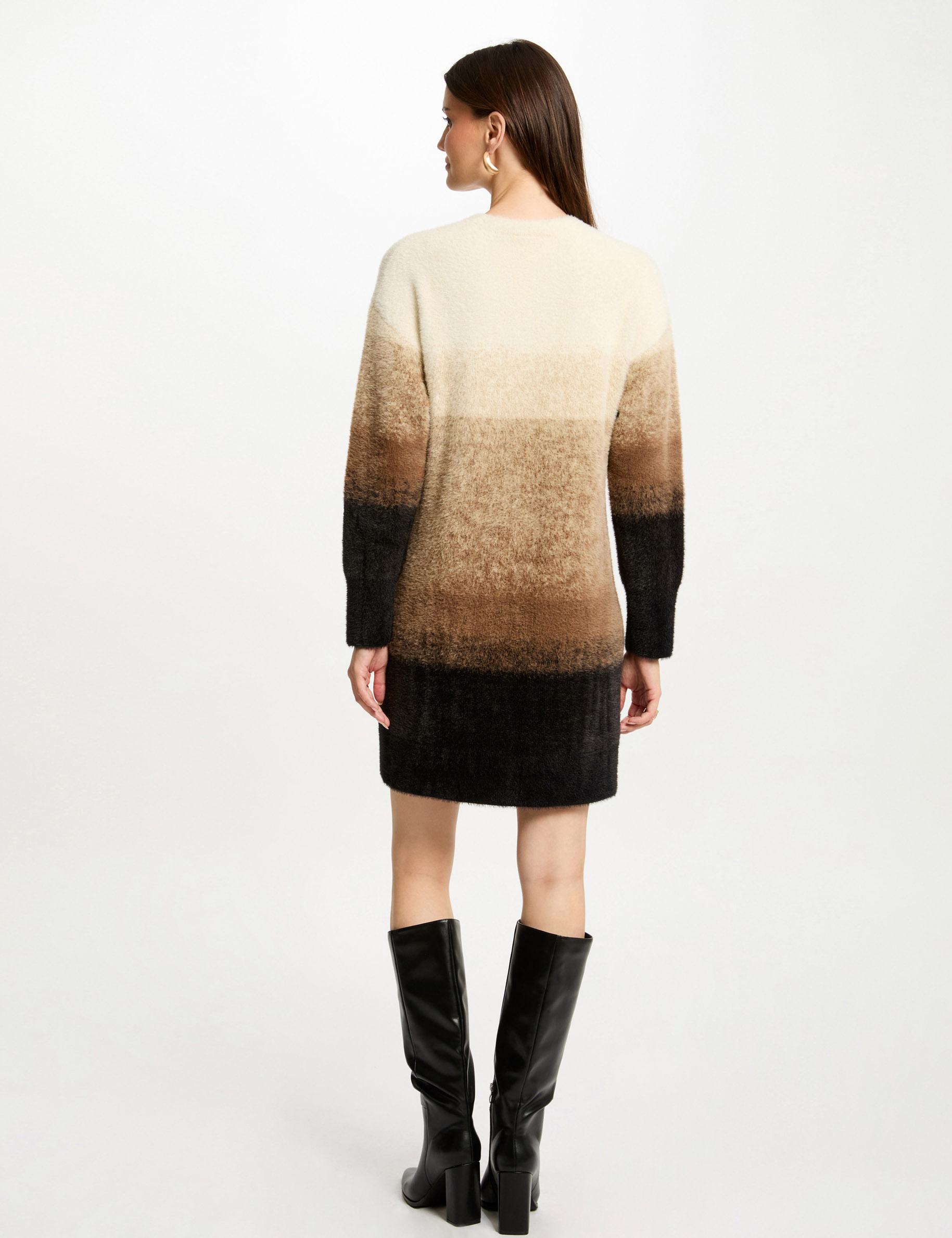 Mini straight knitted dress camel women