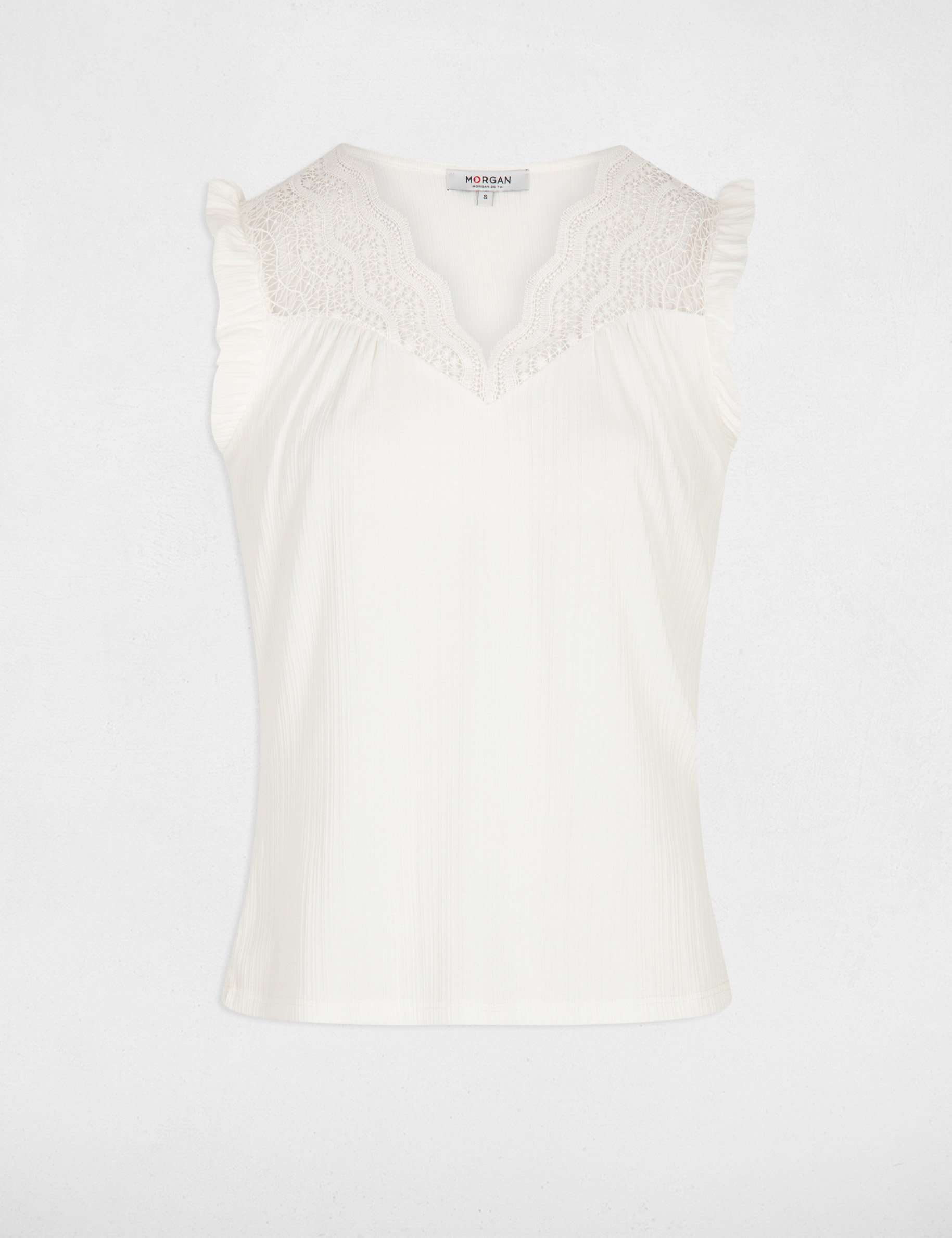 Pleated top with lace ivory women