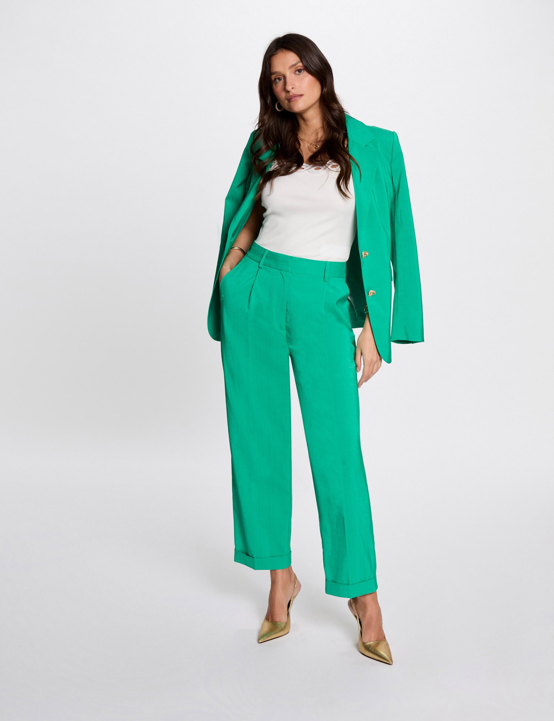 straight trousers with darts emerald green women Straight trousers with darts emerald green women