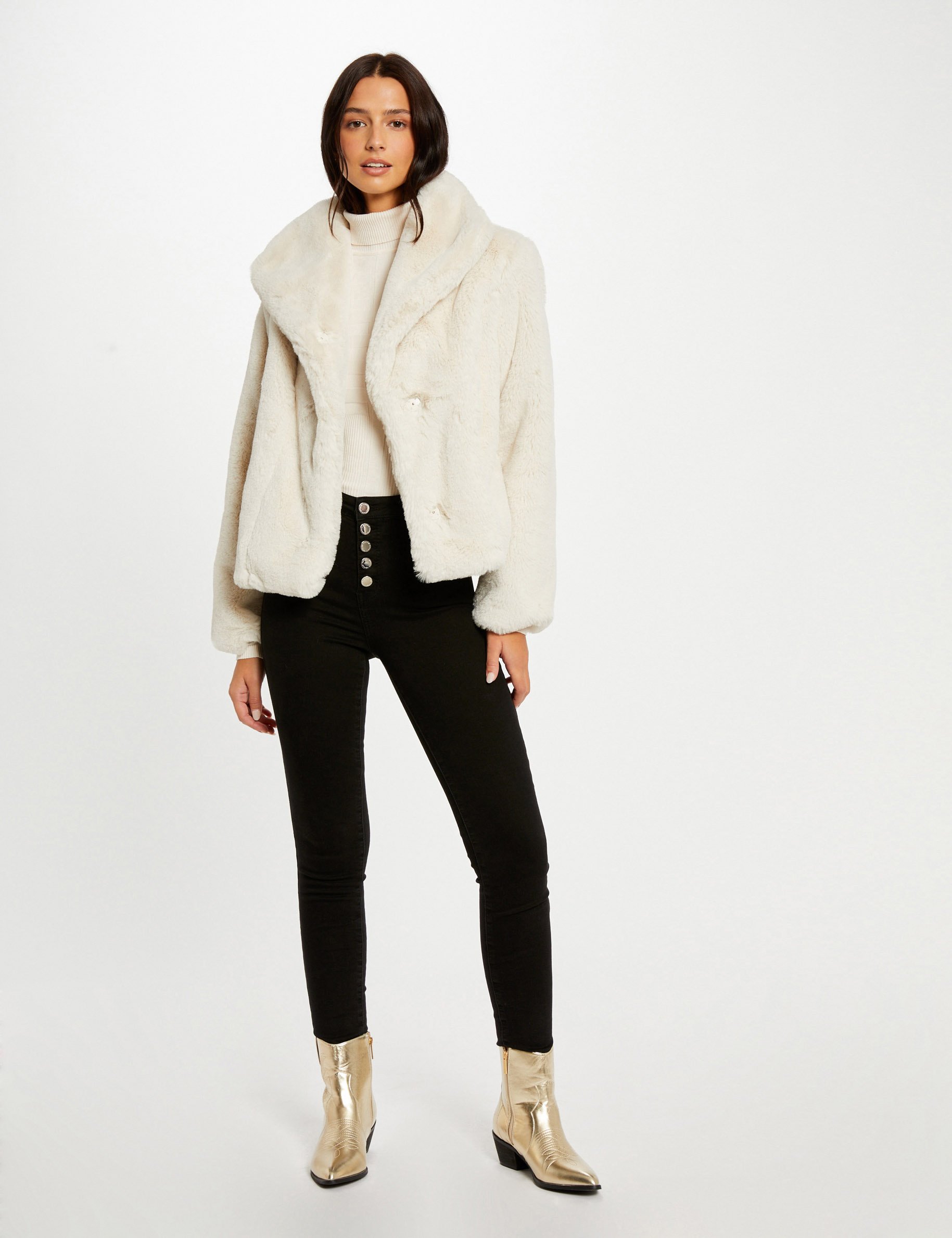 Faux fur coat ivory women